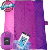 WELLAX Sandfree Beach Blanket - Huge Ground Cover 9' x 10' for 7 Adults - Best Sand Proof Picnic Mat for Travel, Camping, Hiking and Music Festivals - Durable Tarp with Corner Pockets (Pink)