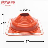 Dektite Metal Roof Pipe Flashing Boots Kit (Comes with Free Screws, 1/4" bit, Butyl Puddy Sealing Tape, Pair of Nitrile Coated Gloves) Round & Square Base (#5, Red Silicone - Square Base)