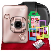 Fujifilm INSTAX Hybrid Mini LIPLAY (Blush Gold) + Fujifilm Instax Mini Instant Film (20 Shots) + Camera Case & 16GB Accessory Bundle (USA Warranty)