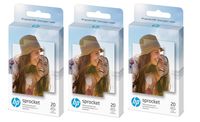 HP Zink Sticky-backed Photo Paper 2" x 3" inch, 20 Sheets, 3 Pack (60 Sheets)