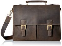 Visconti Berlin Leather Twin Buckle Briefcase with Detachable Strap, Brown