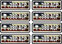 Linni's Vinyl Banners .380 ACP Ammo Can Stickers | Patriotic USA | Punisher | 8-Pack Ammo Can Decals Bullet Sticker 3 x 1 | 100% PVC - Waterproof, Non-Fade, UV Resistant
