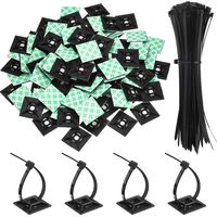100 Pack Zip Tie Adhesive Mounts Self Adhesive Cable Tie Base Holders with Multi-Purpose Cable Tie (Length 200 mm, Width 2.8 cm, Black)