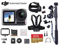DJI OSMO Action - Dual Touch Display Waterproof Digital Action Camera, Must-Have Bundle, with Smatree Selfie Pole, Extreme SD Card, Tripod Mount, Lens Cleaning Cloth and More