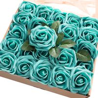 Ling's moment Artificial Flowers 50pcs Real Looking Teal Green Fake Roses w/Stem for DIY Wedding Bouquets Centerpieces Bridal Shower Party Home Decorations