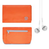 Poly Compact Lightweight Nylon Wallet Carrying Case (Orange, Grey) for Huawei Y5, P10 Plus, P10, Enjoy 7 Plus, Enjoy 6S, Honor 8 Pro, P8 Lite with Stereo Earphone with Mic