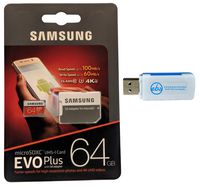 Samsung 64GB Micro SDXC EVO Plus Memory Card with Adapter Works with Samsung Galaxy Tab S6, Tab A 8.0 (2019), Book2 Tablet, Phone (MB-MC64G) with (1) Everything But Stromboli (TM) SD, TF Card Reader