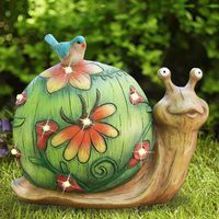 Garden Statue Snail Figurine - Solar Powered Outdoor Lights for Patio Lawn Yard Decorations, 10 x 8.5 Inch, Housewarming Gift