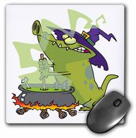 3dRose LLC 8 x 8 x 0.25 Inches Mouse Pad, Funny Witch Gator Cooking Cauldron (mp_104156_1)