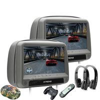 XTRONS Grey 2x9 Inch Pair HD Digital Touch Panel Leather Cover Car Auto Headrest DVD Player Games Built-in HDMI Port Black New Version Headphones Included