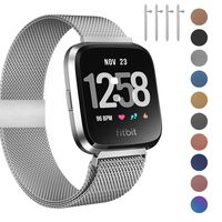Fitlink Metal Bands Compatible for Fitbit Versa/Versa Lite Edition/Versa 2 Smart Watch for Women and Men,Small and Large, Multi-Color (Silver, Large)