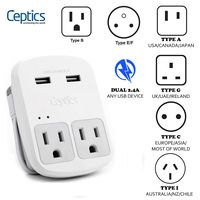 Safest Travel Adapter Kit, Dual USB for iPhone, Chargers, Cell Phones, Laptop Perfect for Travelers by Ceptics (Renewed)