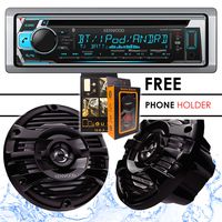 Kenwood KMR-D368BT Bluetooth Receiver + KFC-1653MRB 6.5" 2-Way Marine Speaker Boat-Yacht-ATV - 2 Speakers / 150W + Free Magnet Phone Holder