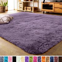 LOCHAS Luxury Velvet Shag Area Rug Modern Indoor Fluffy Rugs, Extra Soft and Comfy Carpet, Cute Color Furry Bedroom Carpets for Kids, Nursery, Girls, Baby, Living Room (3x5 Feet, Grey-Purple)