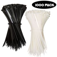 Nylon Zip Ties (BULK PACK OF 1000) 8 Inch Cable Ties in Black and White - 50lb Strength Tie Wraps - Perfect for Tying Cables, Wires, Organization, and So Much More!