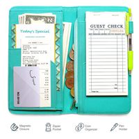 Mymazn 5x9 Server Book for Waitress Organizer Magnetic with Zipper Money Pocket Pen Holder for Waiter Restaurant Waitstuff Fits Guest Check Order Pad and Apron (Turquoise)
