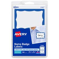 Avery Print or Write Name Badge Labels with Blue Border , 2-11/32" x 3-3/8", 100 Labels per Pack, Case Pack of 18 (5144)