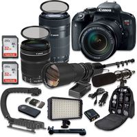 Canon EOS Rebel T7i DSLR Camera with Canon EF-S 18-135mm f/3.5-5.6 is STM Lens + Canon EF-S 55-250mm f/4-5.6 is STM Lens + 500mm f/8 Preset Lens + Kit