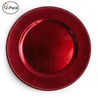 Tiger Chef 13-inch Red Round Beaded Charger Plates, Set of 2,4,6, 12 or 24 Dinner Chargers (12-Pack)