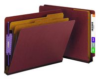 Smead End Tab Pressboard Classification File Folder with SafeSHIELD Fasteners, 2 Dividers, 2" Expansion, Letter Size, Red, 10 per Box (26860)