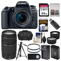 Canon EOS 77D Wi-Fi Digital SLR Camera & EF-S 18-55mm is STM with 75-300mm Lens + 64GB Card + Case + Battery & Charger + Tripod + Tele/Wide Lens Kit