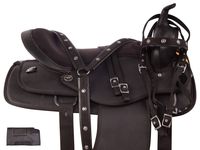 Acerugs Beautiful Western Pleasure Trail Barrel Racing Show Horse Saddle Free TACK Set PAD Silver Crystals (Plain Black, 17)