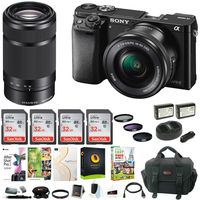 Sony Alpha a6000 Mirrorless Camera w/ 16-50mm & 55-210mm Lens & Four 32GB SD Card Bundle