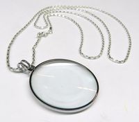 5X Necklace Magnifier 1-3/4" Glass Lens 36" Silver Chain MONOCLE SPECTACLE