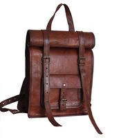 LUST 17" Men's Leather Vintage Roll On Laptop Backpack Rucksack One Size Brown