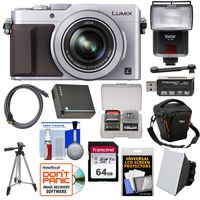 Panasonic Lumix DMC-LX100 4K Wi-Fi Digital Camera (Silver) with 64GB Card + Case + Flash & Soft Box + Battery + Tripod + Kit