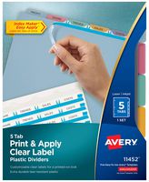 Avery 5-Tab Multicolor Plastic Dividers, Easy Print & Apply Clear Label Strip, Index Maker, 1 Set (11452)