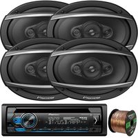 Pioneer DEH-S4100BT in-Dash Single-DIN CD Player Bluetooth Receiver, 4 x Pioneer TS-A6960F 6x9 4-Way 450W Car Audio Speakers, Enrock Audio 16-Gauge 50Ft. CCA Speaker Wire