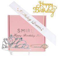 SMIRLY Happy Birthday Sash Birthday Accessories Birthday Queen Sash with Funny Saying in Gold Glitter Letters, Tiara, Pin and Cake Topper - Adult Birthday Party Accessories & Party Favors