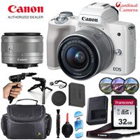 Canon EOS M50 Mirrorless Camera (White) and Canon 15-45mm f/3.5-6.3 is STM Lens Along with Padded Equipment Case + Elemental Accessory Bundle