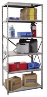 Hallowell 4711-18HG Medium-Duty Open Hi-Tech Shelving Starter Unit with 6 Shelves, Hallowell Gray Steel, 48" Width, 87" Height, 18" Depth, 375 lbs Shelf Capacity, Knock Down