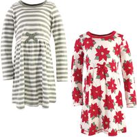 Touched by Nature Girls, Toddler, and Baby Organic Cotton Long-Sleeve Dresses, Poinsettia Youth, 10 Years