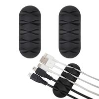 2 Pack Wisdompro Cable Cord Clip Holder - Super Functional and Low-profile Design, with 3M Adhesive Backing, You Can Sort Out the Mess of Cables Cords around Your Home, Office Workspace - Black