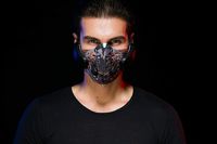 Wireless Rechargeable Smart 2 in 1 Dustproof Facial Mask Earphone Wireless Mask Headset Bluetooth Sports Bone Conduction Headphones with Microphone (Science Fiction red)