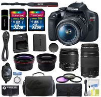 Canon EOS Rebel T7 Digital SLR Camera with EF-S 18-55mm f/3.5-5.6 is II Lens and EF 75-300mm f/4-5.6 III Lens + Wide Angle Lens + Telephoto Lens + 64GB Memory + Bag + Filters + Accessories Bundle