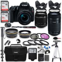 Canon EOS Rebel SL2 DSLR Camera with Canon 18-55mm is STM Lens & 55-250mm is STM Lens Kit + Canon Case + 64GB Memory + Filters + Macros + Monopod + 50" Tripod + Professional DSLR Bundle