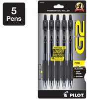 PILOT G2 Premium Refillable & Retractable Rolling Ball Gel Pens, Fine Point, Black Ink, 5-Pack (31078)