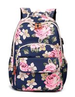 Leaper Floral School Backpack Girls Bookbag Daypack USB Charging Port Dark Blue