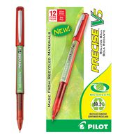 PILOT Precise V5 BeGreen Liquid Ink Rolling Ball Stick Pens, Extra Fine Point, Red Ink, Dozen Box (26302)