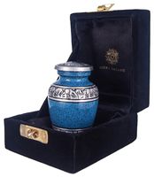 Adera Dreams Small Urn for Human Ashes Keepsake - Set of 1 Blue Devotion Mini Cremation Urn - Memorial Ashes Urn with Case, Velvet Pouch and Funnel - Miniature Burial Funeral Urn for Sharing Ash