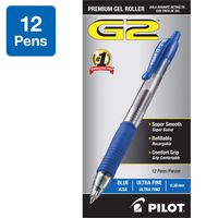 PILOT G2 Premium Refillable & Retractable Rolling Ball Gel Pens, Ultra Fine Point, Blue Ink, 12 Count (31278)