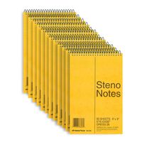 National Steno Notebook with Brown Board Cover, Green Paper, Gregg Ruled, 6" x 9", 12 Notebooks with 60 Sheets Each (36646-12)