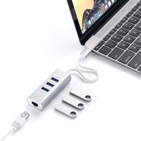 Satechi Type-C 2-in-1 USB 3.0 Aluminum 3 Port Hub and Ethernet Port - Compatibile con 2018 MacBook Air, 2018 iPad Pro, 2016/2017/2018 MacBook Pro, Microsoft Surface Go (Silver)
