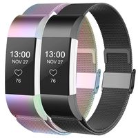 CCnutri Compatible with Fitbit Charge 2 Bands, Stainless Steel Loop Metal Mesh Bracelet for Fitbit Charge 2 Replacement Wristbands for Women Men, Large Black+Colorful,2 Pack