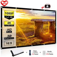 Ylife 100 Inch Projector Screen, 16:9 HD 4K No Crease Portable Video Movie Screen Grommets for Outdoor Indoor Home Theater