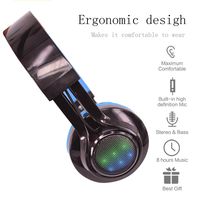 4In1 Wireless Bluetooth LED Stereo Headphone, FM Radio TF Card MP3 Point Headset + Microphone Waterproof Support Music Streaming Hands-Free Calling for iPhone iPad Tablet TV Smartphones (Blue)